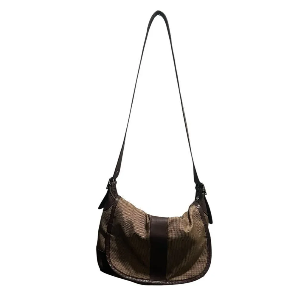 L.L. Bean Brown Canvas & Leather Hobo Shoulder Bag Adjustable Strap